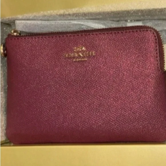 Coach Black Cherry Glitter Boxed Corner Zip Wristlet with Charms. 3 piec… - Picture 9 of 9